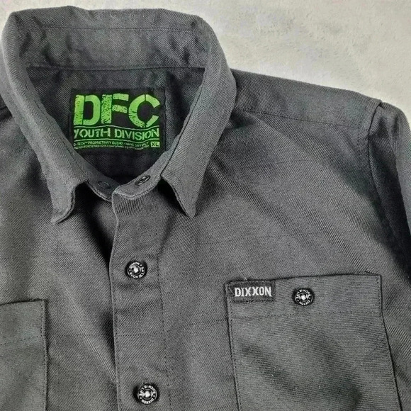 Dixxon DFC Youth Division Flannel Shirt Youth XL Gray Black Plaid Button Up - Picture 4 of 7